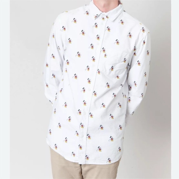 H&M Divided Shirt Mens Large Disney Mickey Mouse Button Down Poplin Collared - Picture 1 of 16